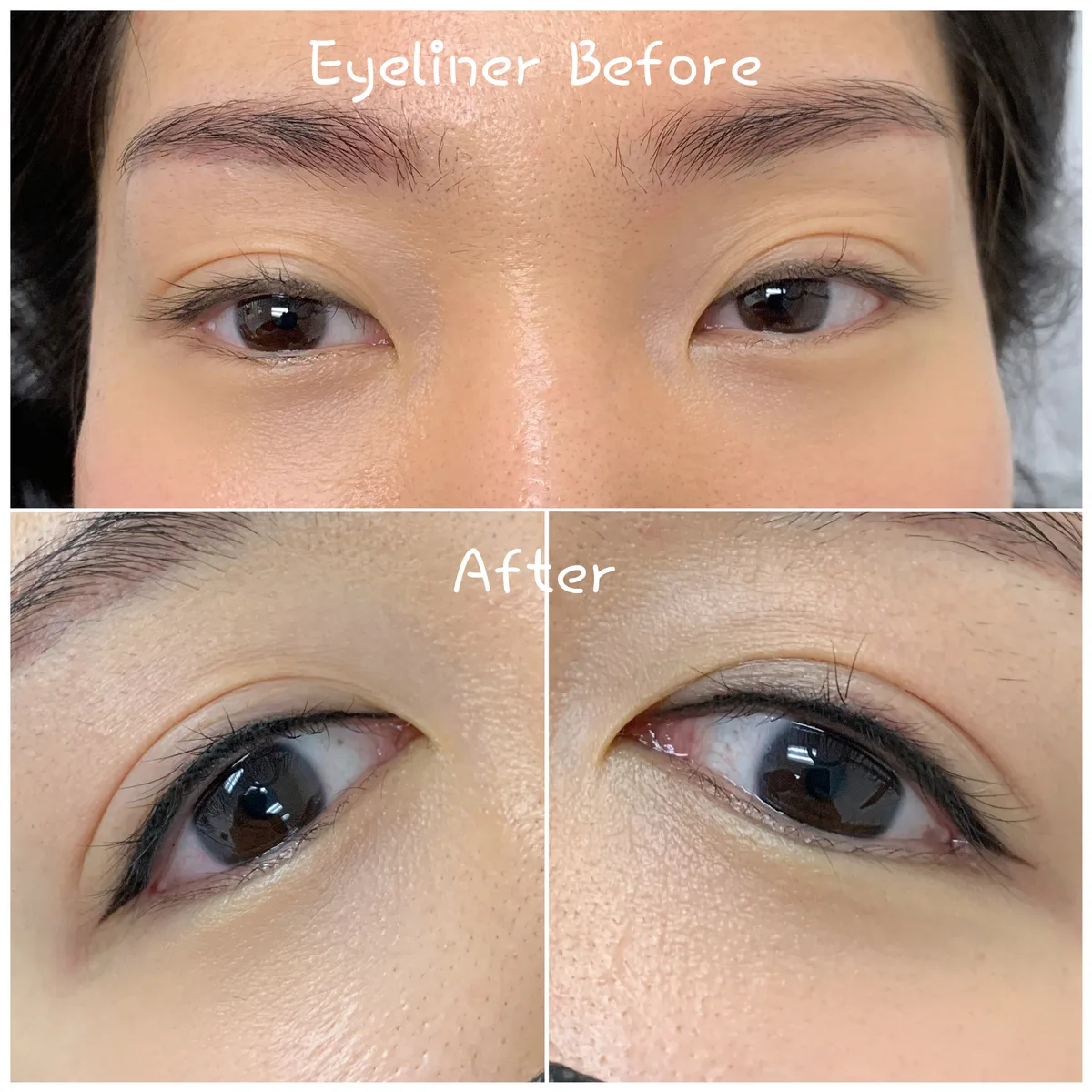 Eyeliner before and after — refined definition along the lash line