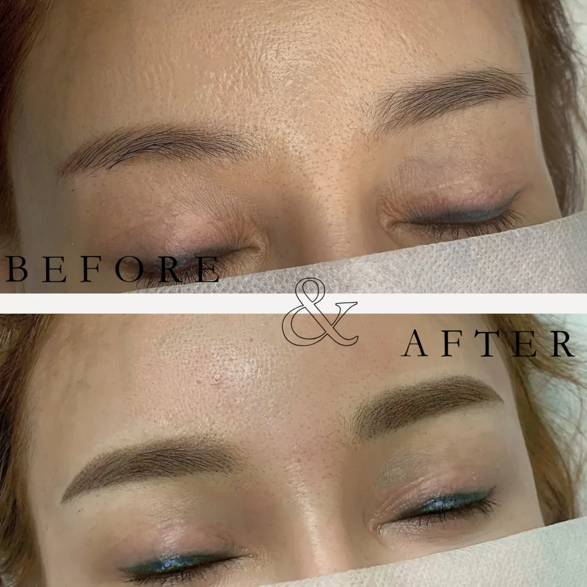 Ombre powder brows before and after — soft shading with natural fade